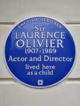 "LAURENCE OLIVIER 1907–1989 Actor and Director lived here as a child" - blue plaque erected on 11 June 2026 by English Heritage at 22 Lupus Street, Pimlico, Lon