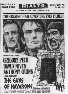 Rialto Theater advertisement for the film The Guns of Navarone (1961) - 28 Jul. 1961 Morning Call, Allentown PA
