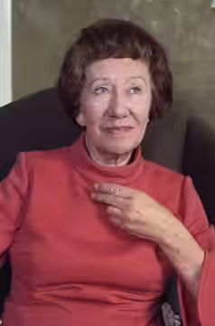 Dam Flora Robson at home in Brighton, England (1974)