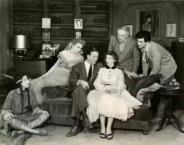 Doro Merande, Cloris Leachman, Jeffrey Lynn, Lee Grant, Leo G. Carroll &amp; Paul Crabtree in the Broadway's play Lo and Behold! - publicity still (cropped) (1951)