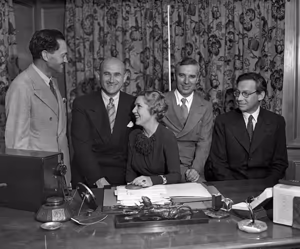 Great Britain's foremost film producer Alexander Korda during a week long visit to America for meetings with Samuel Goldwyn, Mary Pickford and Charlie Chaplin o (1935)