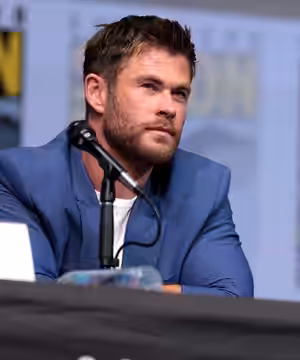 Chris Hemsworth and Tom Hiddleston speaking at the 2017 San Diego Comic Con International, for "Thor: Ragnarok", at the San Diego Convention Center in San Diego
