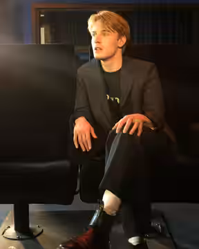 Louis Hofmann during an interview for "Der Passfälscher" (The Forger) during the Berlinale on February 13, 2022.