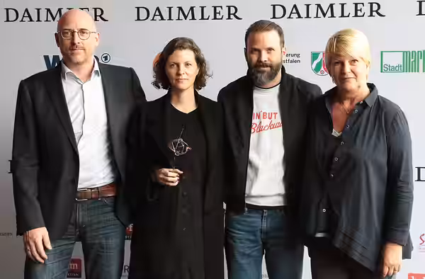 Udo Kramer, Jantje Friese, Baran bo Odar und Simone Bär (Dark) beim Grimme-Preis 2018, am 13.04.2018 in Marl.
