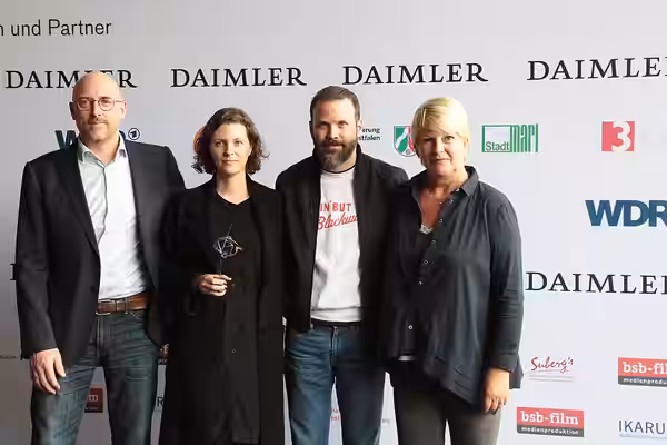 Udo Kramer, Jantje Friese, Baran bo Odar und Simone Bär (Dark) beim Grimme-Preis 2018, am 13.04.2018 in Marl.