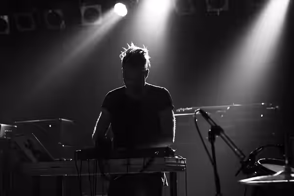 Photo of a concert by Ben Frost. Published by Jan Dobrý under the title "Ben Frost @ Meetfactory #24". Taken at the concert venue MeetFactory (Prague, Czech Rep (2012)