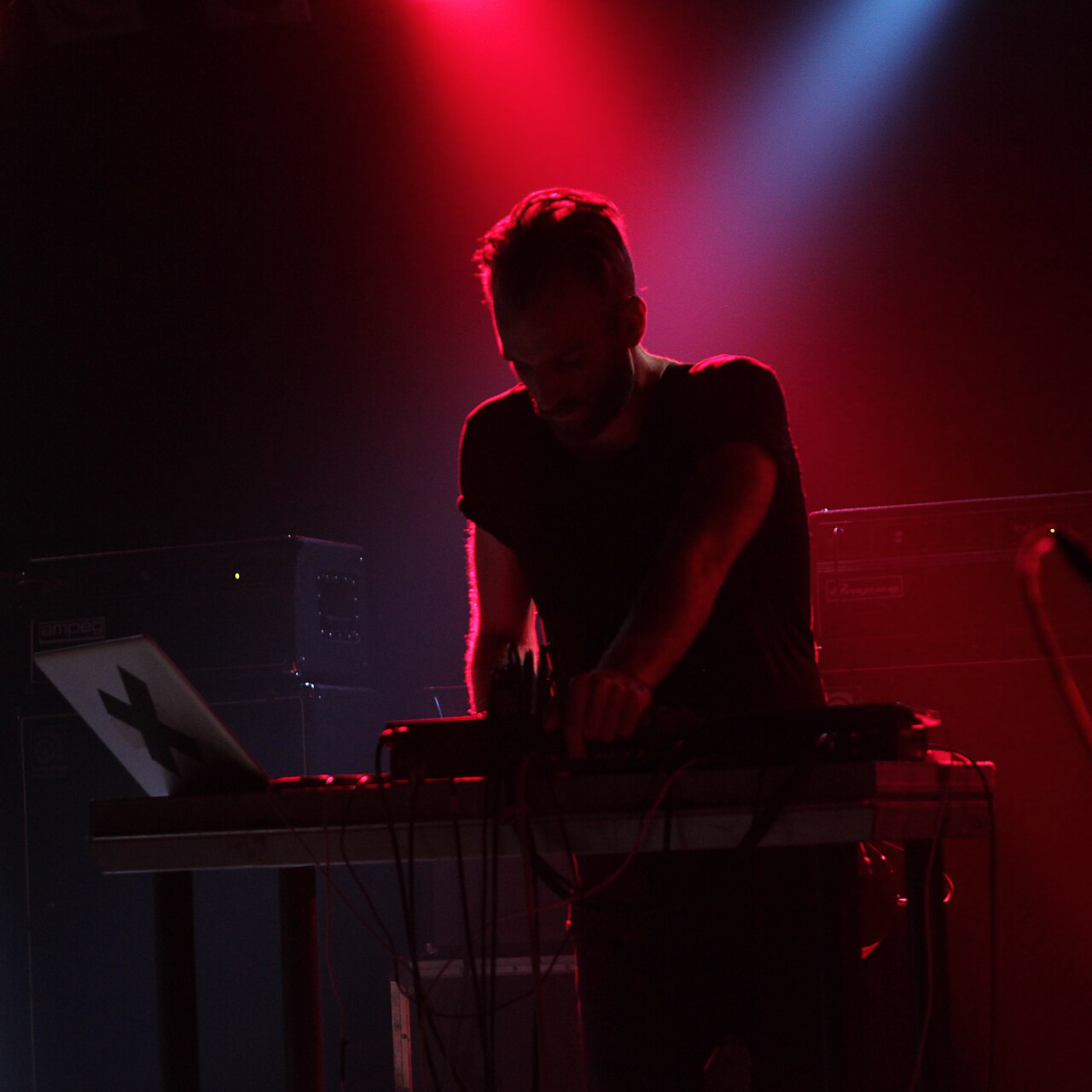 Photo of a concert by Ben Frost. Published by Jan Dobrý under the title "Ben Frost @ Meetfactory #20". Taken at the concert venue MeetFactory (Prague, Czech Rep (2012)