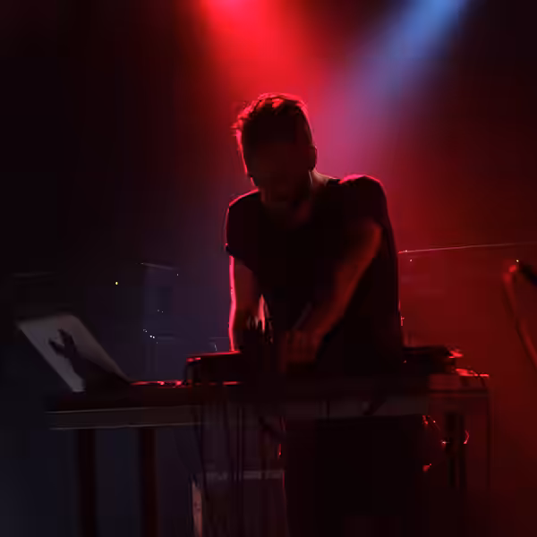 Photo of a concert by Ben Frost. Published by Jan Dobrý under the title "Ben Frost @ Meetfactory #20". Taken at the concert venue MeetFactory (Prague, Czech Rep (2012)