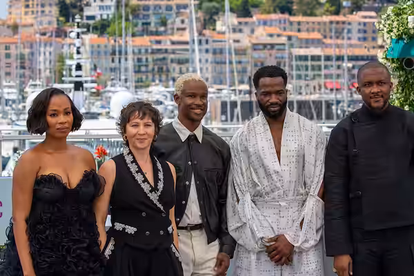 Main Cast of My Father's Shadow at 2025 Cannes Photocall (From left to right: Funmbi Ogunbanwo, Rachel Dargvel, Akinola Davies Jr, Sope Dirisu, Wales Davies)