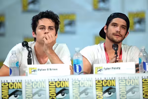 Dylan O'Brien and Tyler Posey speaking at the 2014 San Diego Comic Con International, for "Teen Wolf", at the San Diego Convention Center in San Diego, Californ