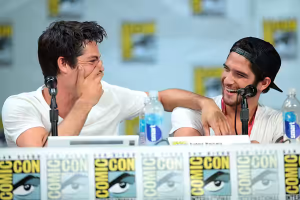 Dylan O'Brien and Tyler Posey speaking at the 2014 San Diego Comic Con International, for "Teen Wolf", at the San Diego Convention Center in San Diego, Californ