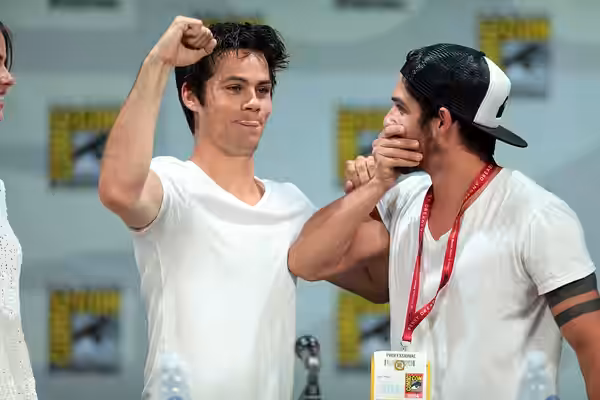 Dylan O'Brien and Tyler Posey speaking at the 2014 San Diego Comic Con International, for "Teen Wolf", at the San Diego Convention Center in San Diego, Californ
