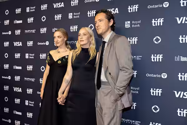 Amanda Seyfried, Mona Fastvold, and Lewis Pullman, actors and director, at the 2025 Toronto International Film Festival (TIFF) for the movie The Testament of An