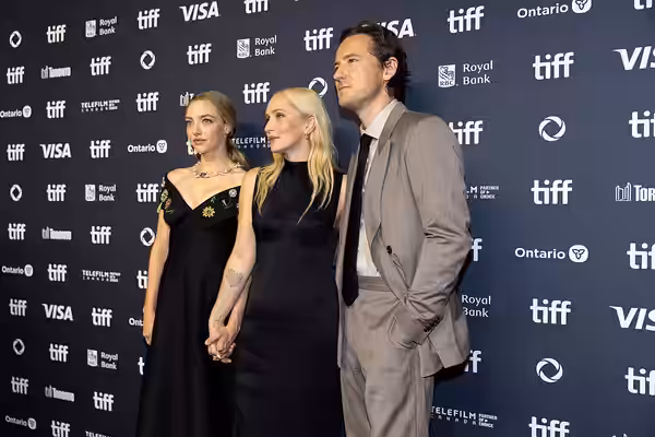 Amanda Seyfried, Mona Fastvold, and Lewis Pullman, actors and director, at the 2025 Toronto International Film Festival (TIFF) for the movie The Testament of An