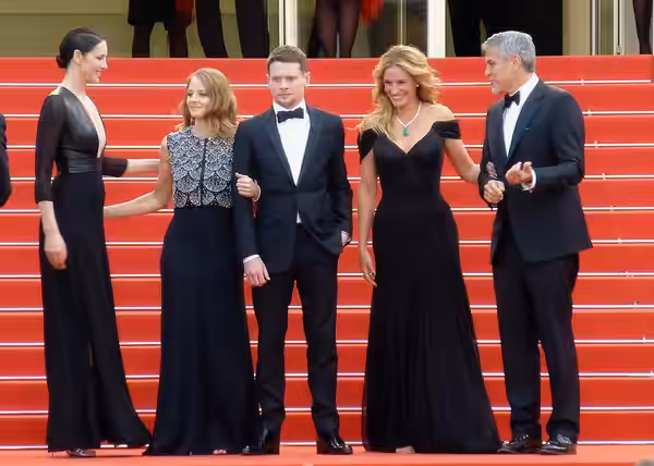 Caitriona Balfe, Jodie Foster, Jack O'Connell, Julia Roberts, George Clooney, Amal Clooney at the world premiere of Money Monster, 2016 Cannes Film Festival