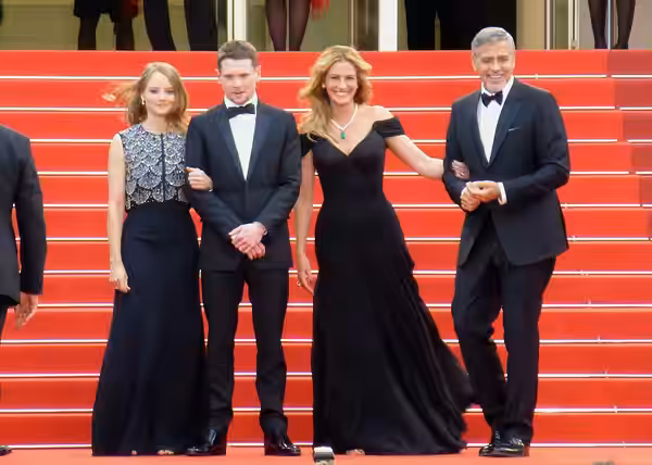 Jodie Foster, Jack O'Connell, Julia Roberts, George Clooney, Amal Clooney at the world premiere of Money Monster, 2016 Cannes Film Festival