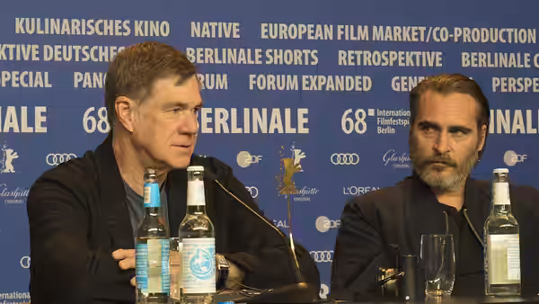 Press conference of Don't Worry, He Won't Get Far on Foot by Gus Van Sant at Berlinale 2018. Pictured, Van Sant and Joaquin Phoenix.