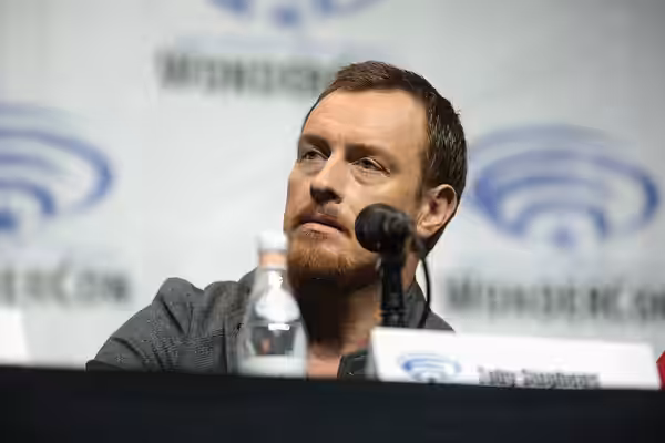 Toby Stephens speaking at the 2018 WonderCon, for "Netflix's Lost in Space", at the Anaheim Convention Center in Anaheim, California. Please attribute to Gage S