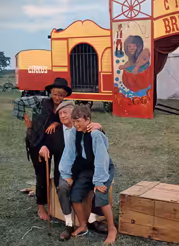 Bombi Bitt och jag. Swedish TV Drama series. from left: Stellan Skarsgård, Fritiof Nilsson Piraten and Reiner Albrecht. (1968)