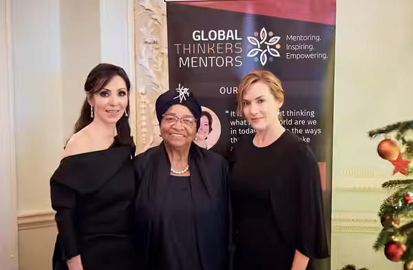 Elizabeth Filippouli, Ellen Johnson-Sirleaf, and Kate Winslet join forces in London in 2018 for a philanthropic event in support of women and youth.
