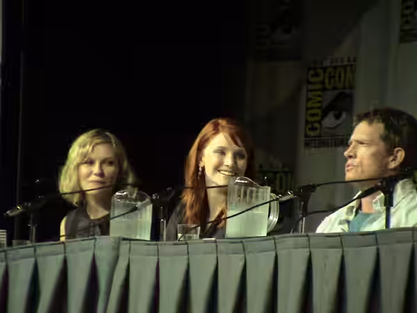 Spiderman 3 stars Kirsten Dunst, Bryce Dallas Howard and Thomas Haden Church at a panel for the movie at the 2006 San Diego Comic Con on July 22.