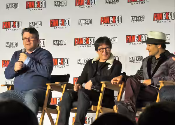 Sean Astin, Ke Huy Quan, and Corey Feldman at the Goonies Panel, 2019 Fan Expo Toronto