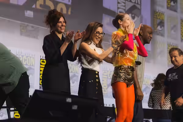 Silka Luisa, Michelle Yeoh, and Hunter Schafer at San Diego Comic Con 2026