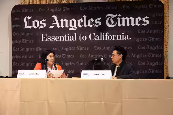 Ashley Lee and Jon Chu at the Los Angeles Festival of Books in Los Angeles, California in April 2025.