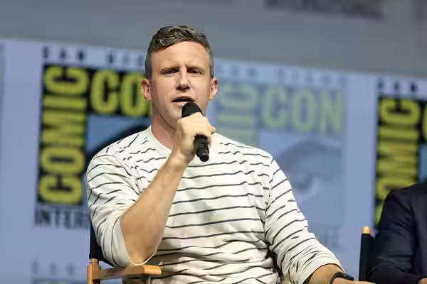 Ruben Fleischer speaking at the 2018 San Diego Comic Con International, for "Venom", at the San Diego Convention Center in San Diego, California. Please attribu