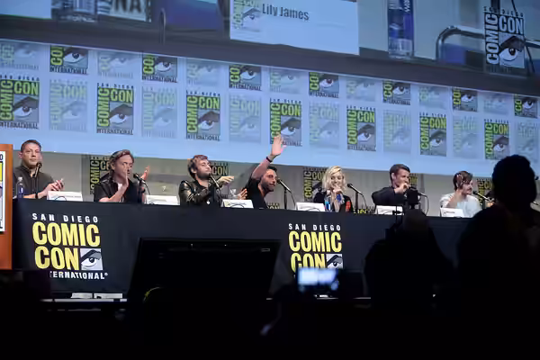 Seth Grahame-Smith, Burr Steers, Douglas Booth, Jack Huston, Bella Heathcote, Matt Smith and Sam Riley speaking at the 2015 San Diego Comic Con International, f