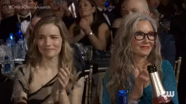 Actress, Willa Fitzgerald, at the 29th Critics Choice Awards on January 14, 2024. Image is a screen shot of Youtube video ~ 7:35.