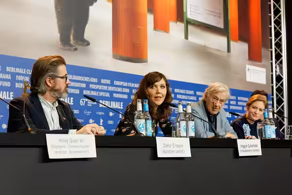Ólafur Elíasson, Maggie Gyllenhaal, Paul Verhoeven und Julia Jentsch bei der Pressekonferenz der Internationalen Jury zur Berlinale 2017