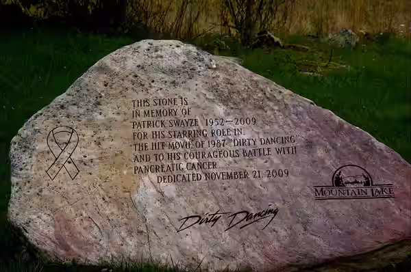 Memorial stone to Patrick Swayze at the Mountain Lake Hotel where "Dirty Dancing" was filmed. (2012)