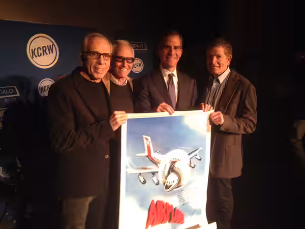 Mayor Garcetti hanging out with Jim Abrahams, Jerry and David Zucker, the creators of his favorite movie Airplane! (2015)