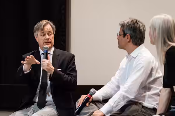 Department of English faculty Devoney Looser and Kevin Sandler moderated a conversation with writer-director Whit Stillman after a screening of his 1990 film Me (2017)
