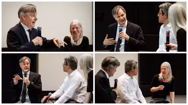 Department of English faculty Devoney Looser and Kevin Sandler moderated a conversation with writer-director Whit Stillman after a screening of his 1990 film Me (2017)