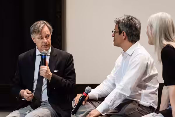 Department of English faculty Devoney Looser and Kevin Sandler moderated a conversation with writer-director Whit Stillman after a screening of his 1990 film Me (2017)