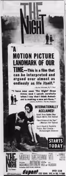 Dupont Theater advertisement for the film, The Night. 1 June 1962.