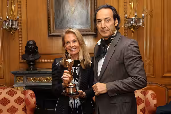 The Ambassador with Alexandre Desplat and his Oscar. -May 22, 2015 [©U.S. Embassy France Photo]