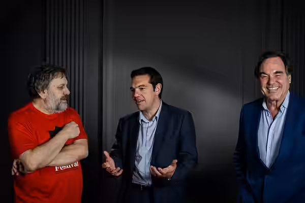 Alexis Tsipras, Oliver Stone, Slavoj Zizek in Zagreb, copyright - Robert Crc (2013)