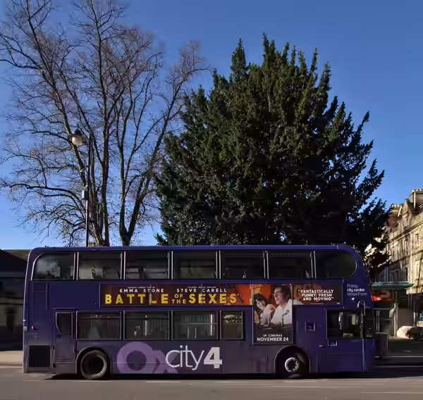 An Oxford Bus Company bus on route 4 in St Aldates, Oxford. The bus is an Alexander Dennis Enviro400H diesel-electric hybrid, registration mark HB11 OXF, fleet  (2017)