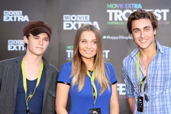 L to R: Harrison Gilbertson, Marny Kennedy and Taylor Glockner at Tropfest 2012 in Sydney, Australia