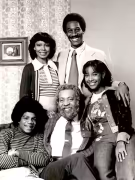 Cast photo of the NBC series Grady in 1975, press release is for the series premiere on December 1975. From left to right: Top: Carol Cole, Joe Morton Bottom: H