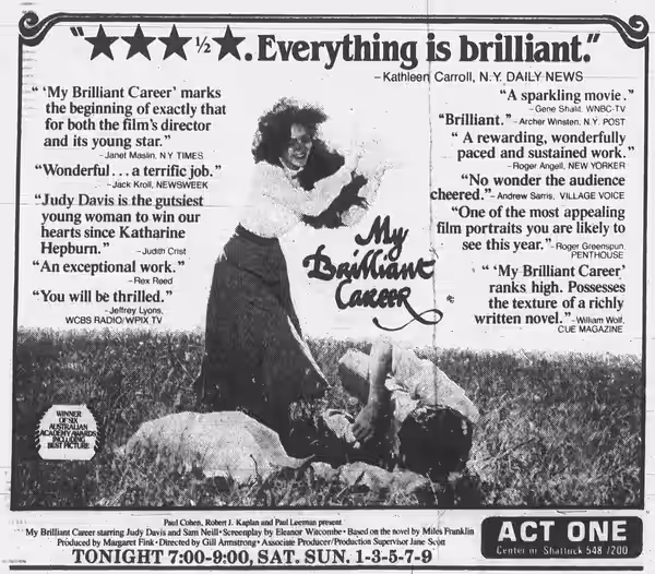 Theatre advertisement for the film, My Brilliant Career. 15 February, 1980.