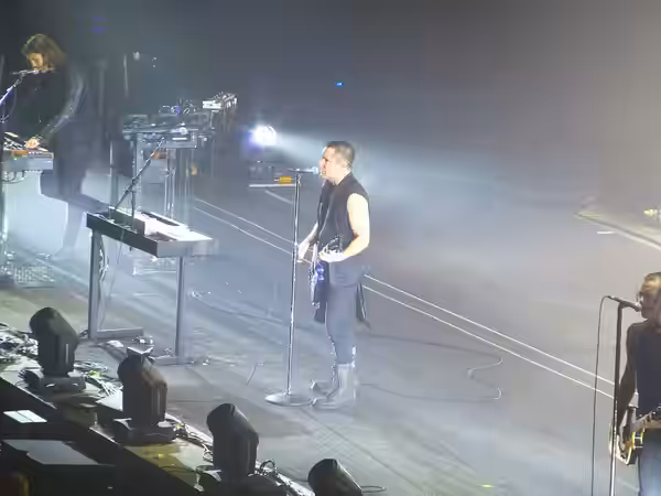Nine Inch Nails (Trent Reznor, centre), live in Manchester in May, 2014.