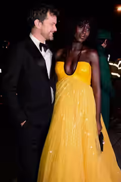 Joshua Jackson and Jodie Turner-Smith leaving British Vogue and Tiffany &amp; Co. Fashion and Film Party on February 3, 2020.
