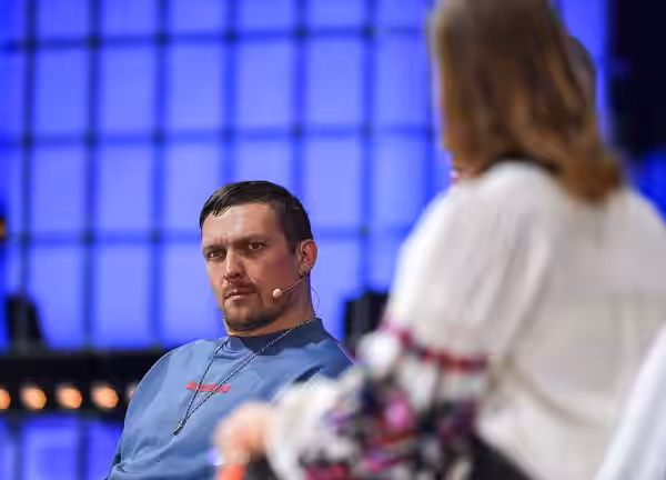 2 November 2022; Oleksandr Usyk, World Heavyweight Boxing Champion on Centre Stage, during day one of Web Summit 2022 at the Altice Arena in Lisbon, Portugal. P