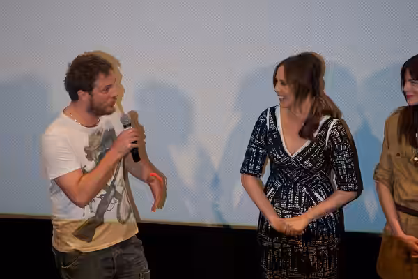 Duncan Jones (left), Vera Farmiga (center) and Michelle Monaghan (right) at the SXSW 2011 Source Code premiere on March 12, 2011.