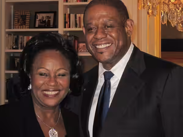 Antoinette Sassou-Nguesso, First Lady of the Republic of the Congo, with American actor Forest Whitaker attending a dinner hosted by U.S, Ambassador Killion in  (2011)