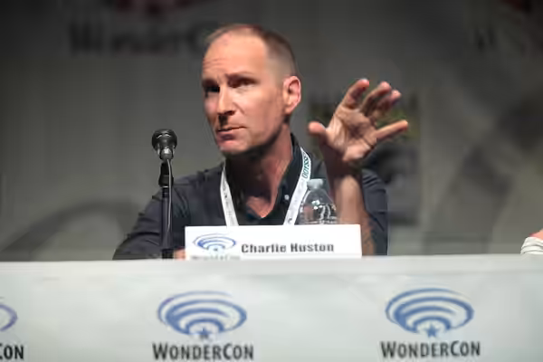 Charlie Huston speaking at the 2015 Wondercon, for "Powers", at the Anaheim Convention Center in Anaheim, California. Please attribute to Gage Skidmore if used 